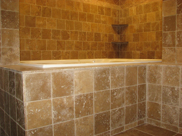 travertine tile jacuzzi tub deck and walls